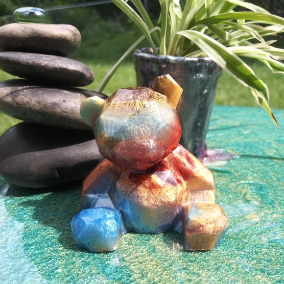 🧸SOLD🧸Colorful Teddy Bear Resin Art Cute Gift Gold Handmade Gifts - Picture 13 of 15